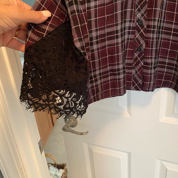 Torrid Burgundy Plaid Shirt with Lace Detail - Picture 4 of 13